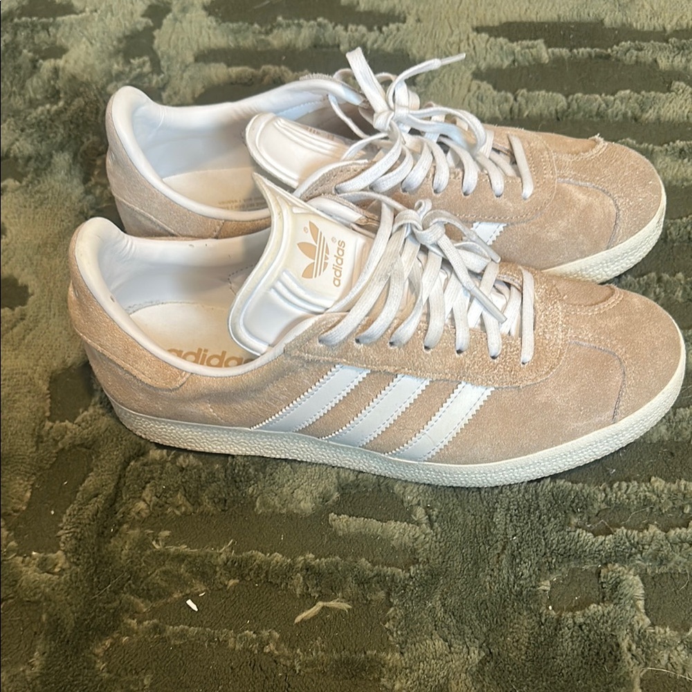 Adidas Gazelle Tan and White Sneakers